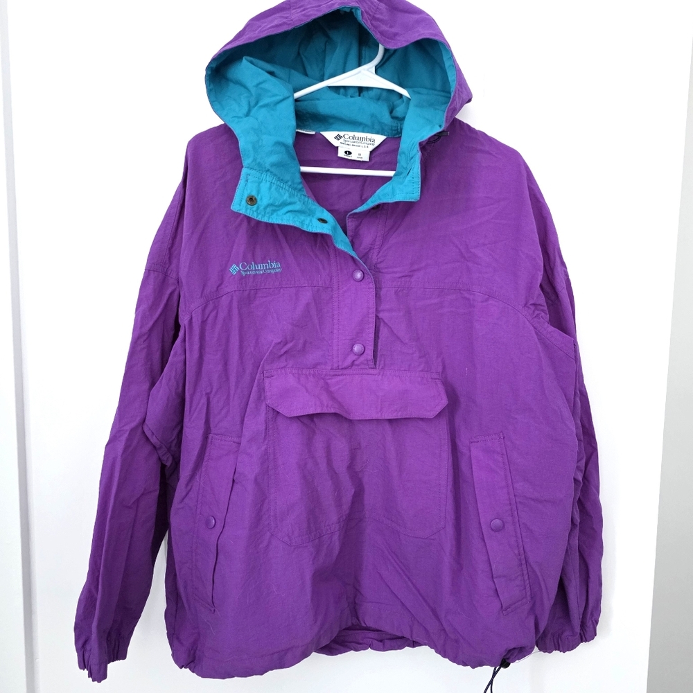 Vintage 80's Columbia Retro Color Block Jacket Purple Blue Windbreaker Large